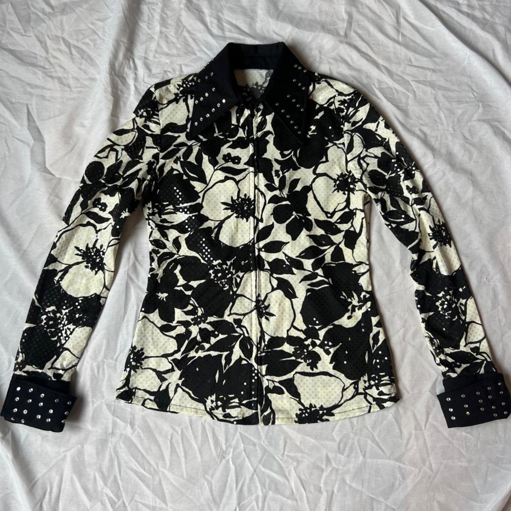 Studded Collar Floral Zip Jacket - Picture 2 of 7